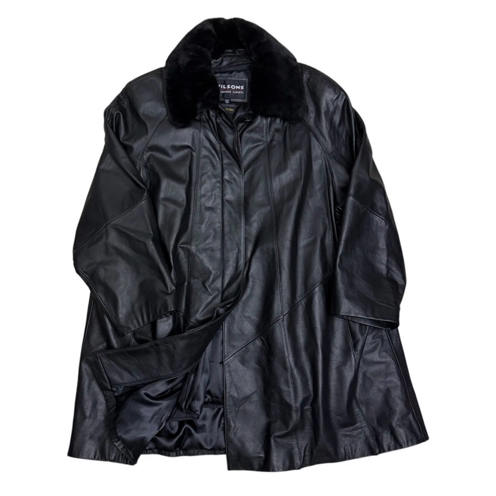 WILSONS LEATHER Faux Fur Genuine Leather Winter Parka Trench Coat Womens 2XL